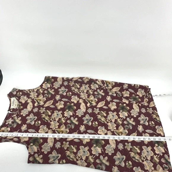 Vtg Tickets Clothing Y2K Women M Sleeveless Floral Print Burgundy Shift Dress - Picture 5 of 8